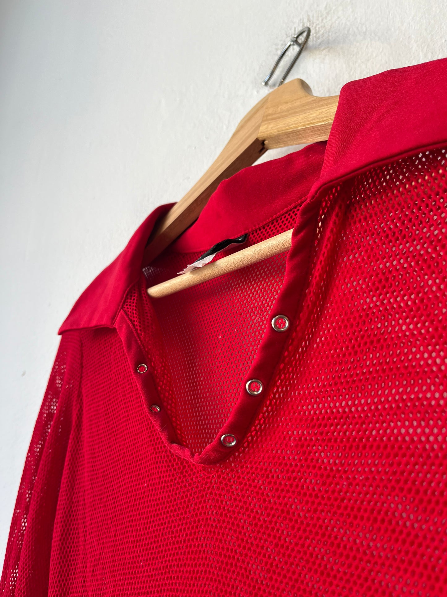 90's Red Mesh Collared Top