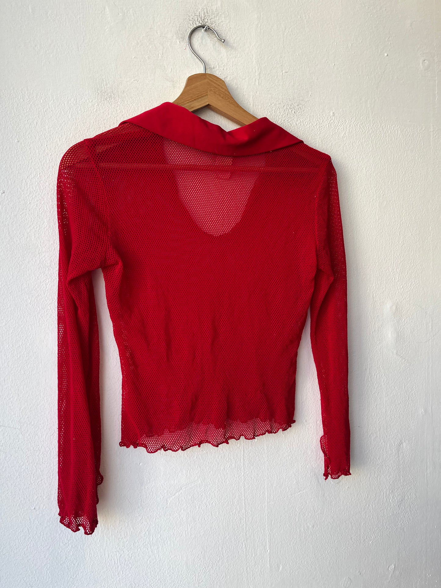 90's Red Mesh Collared Top
