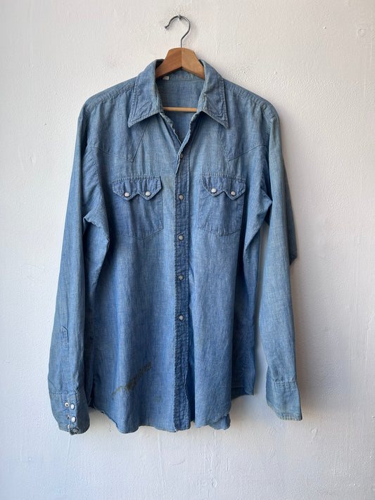 80's Denim Pearl Snap Button Down Shirt