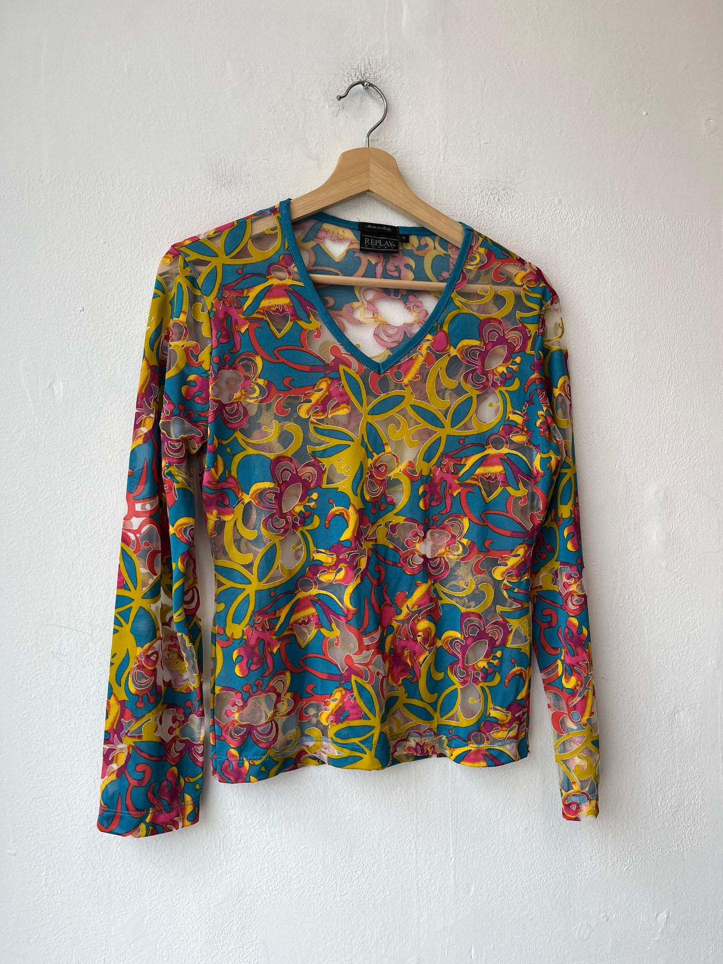 90's Multicolor Mesh Long Sleeve Top