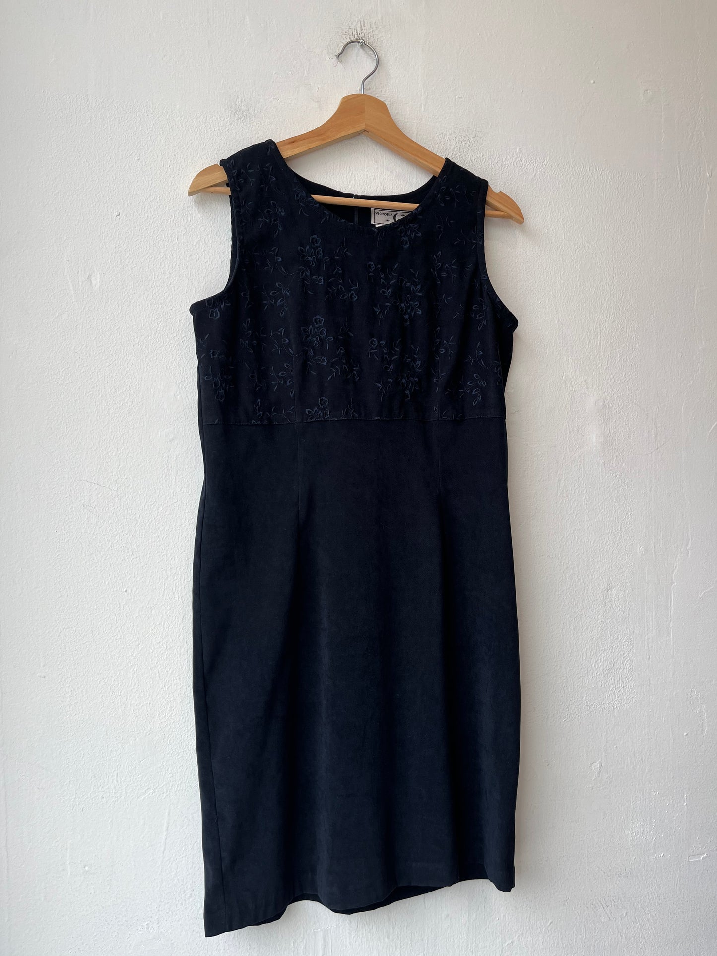 90's Black Embroidered Midi Dress