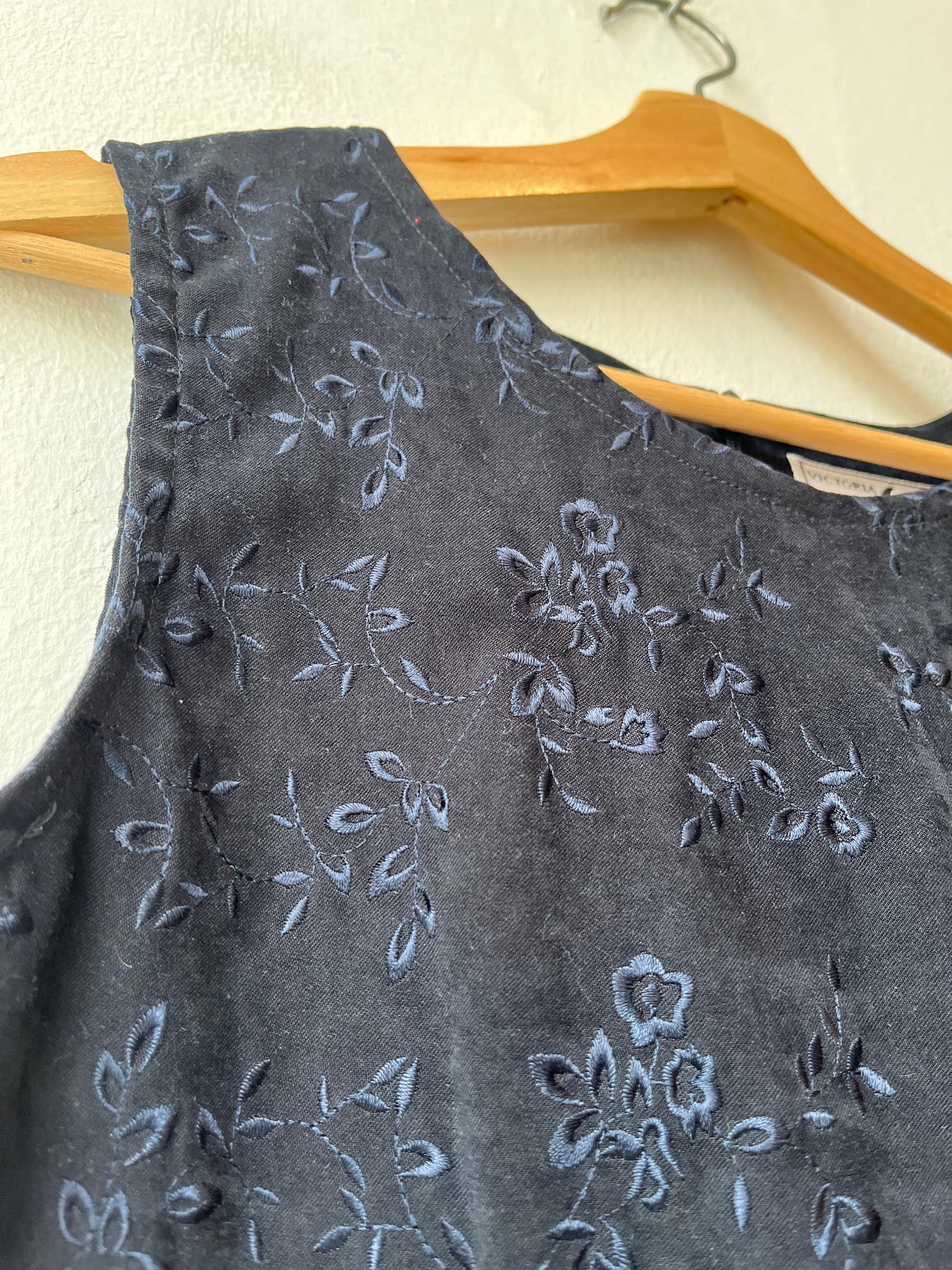 90's Black Embroidered Midi Dress