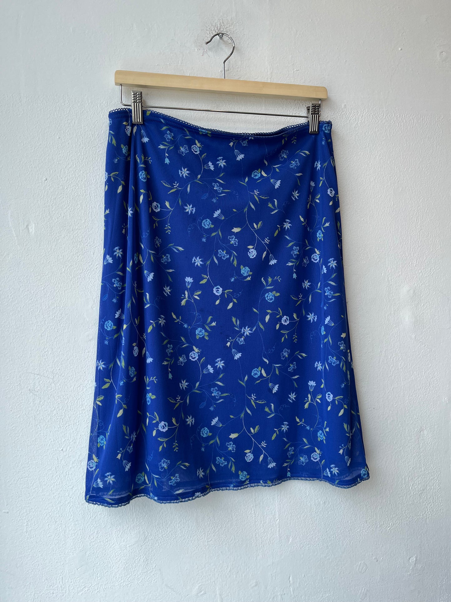 Y2K Blue Floral Midi Skirt 32-34"