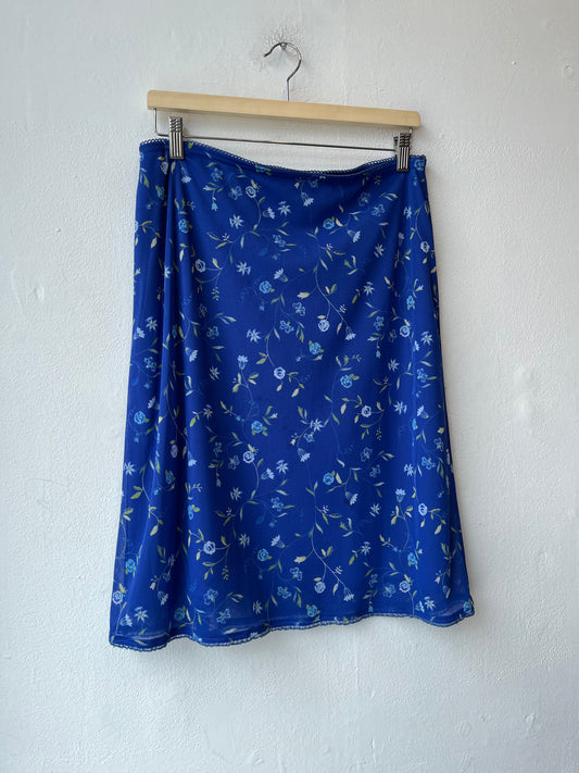 Y2K Blue Floral Midi Skirt 32-34"