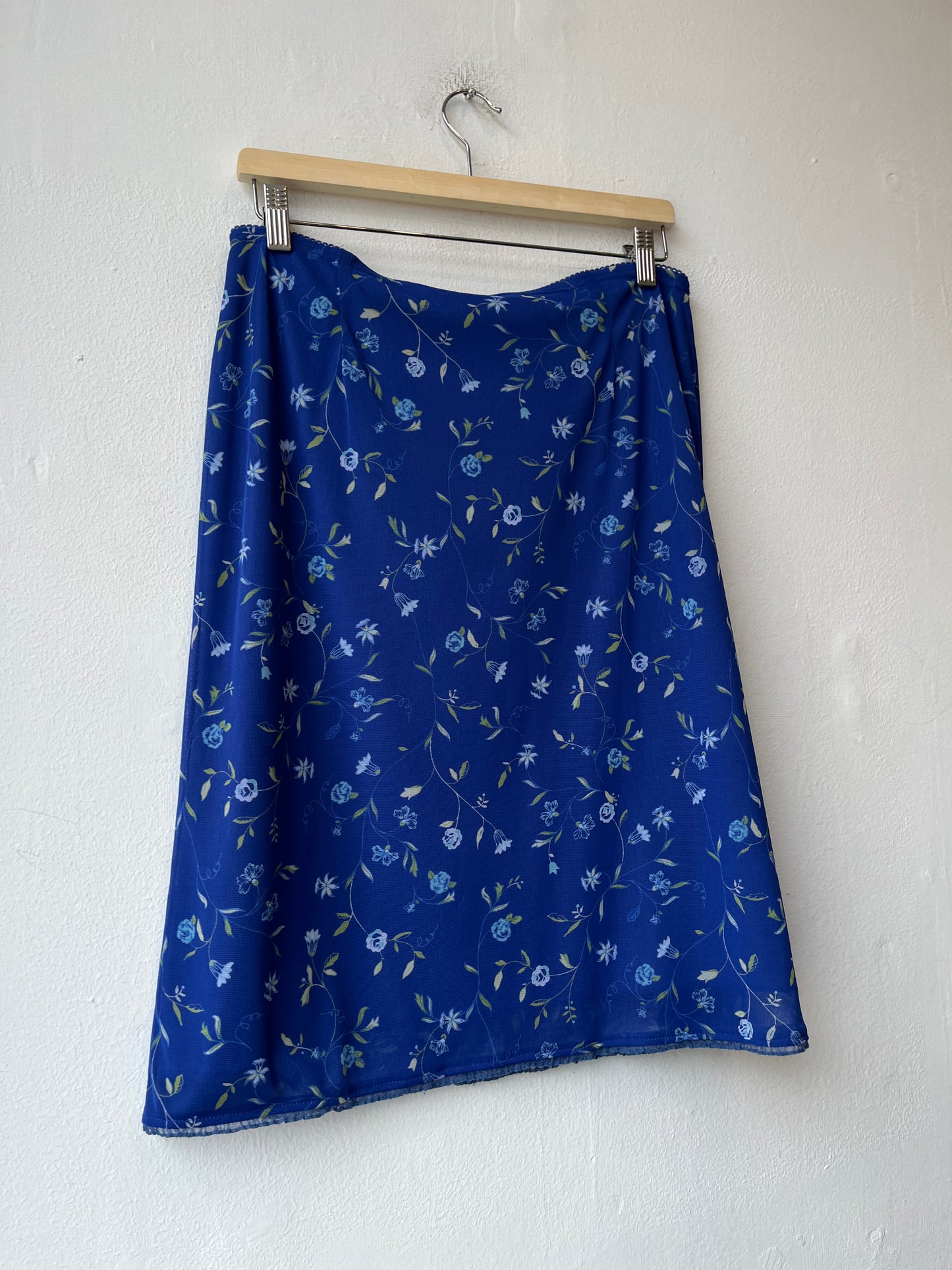 Y2K Blue Floral Midi Skirt 32-34"