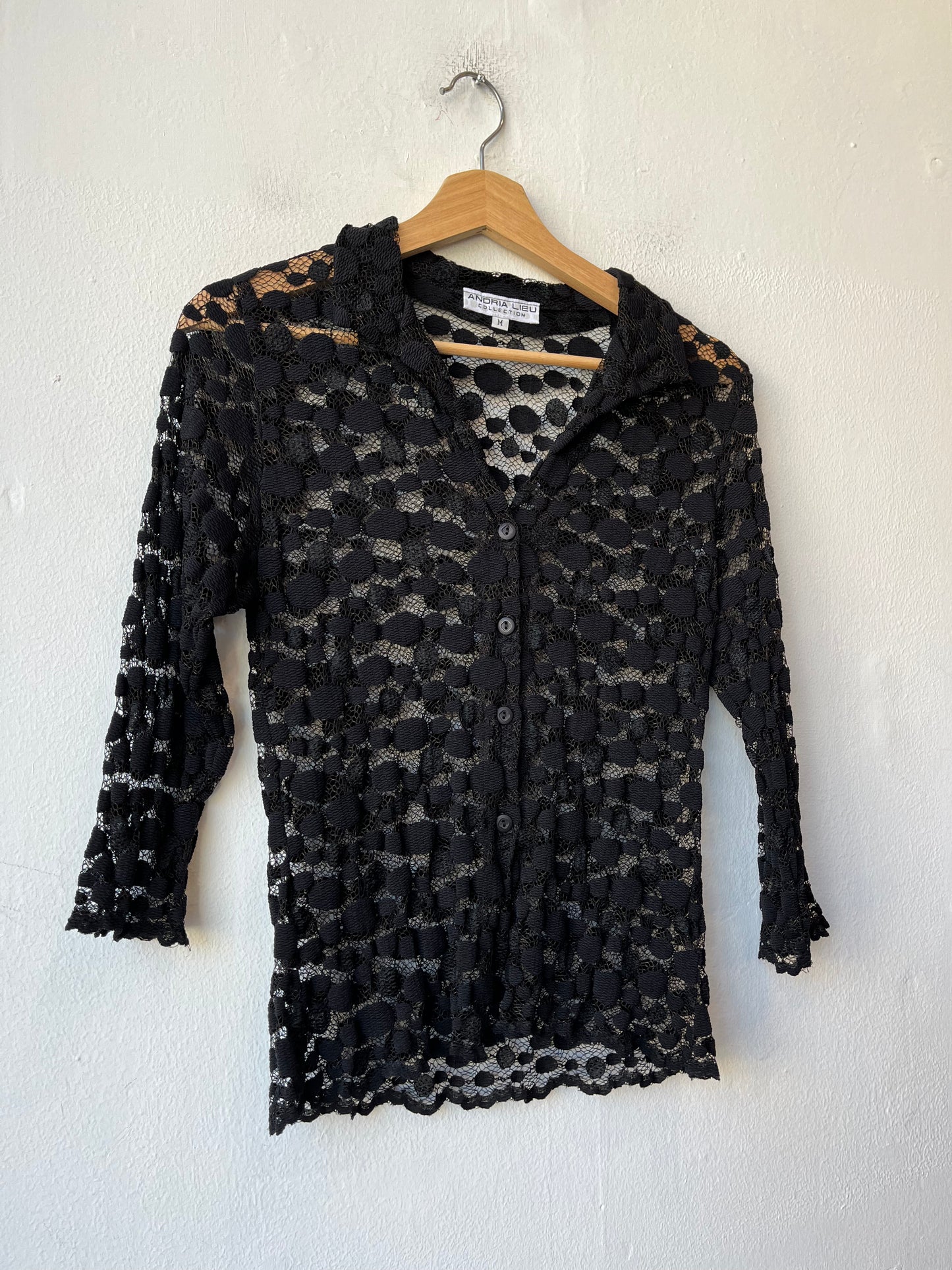 90's Polka Dot Mesh Button Up Top
