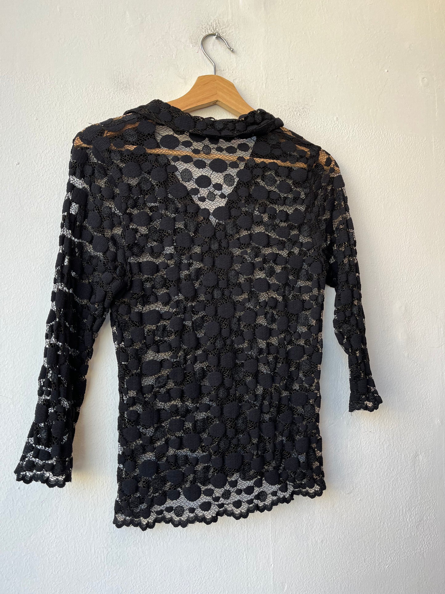 90's Polka Dot Mesh Button Up Top