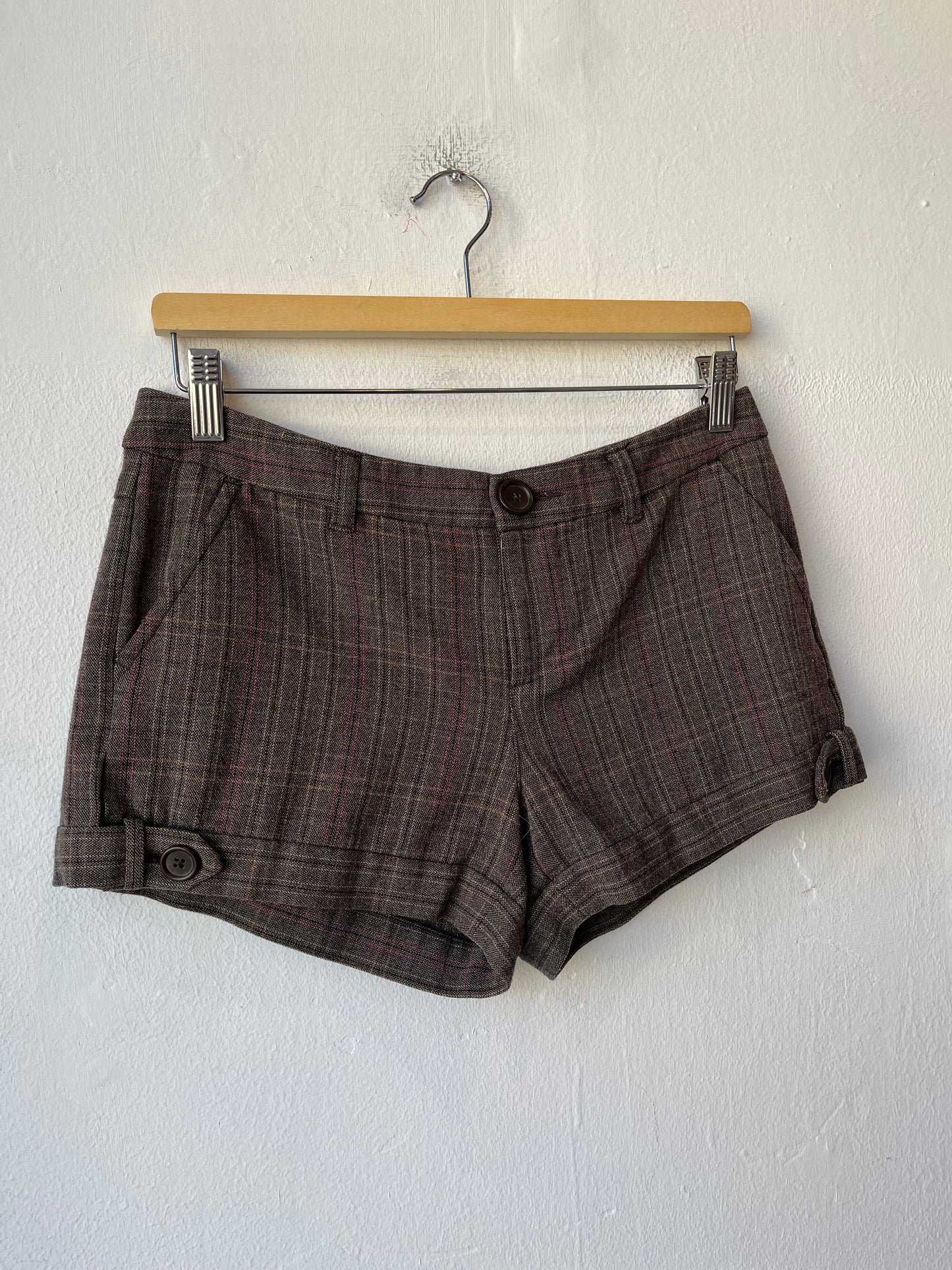 Y2K Brown Plaid Shorts 30"