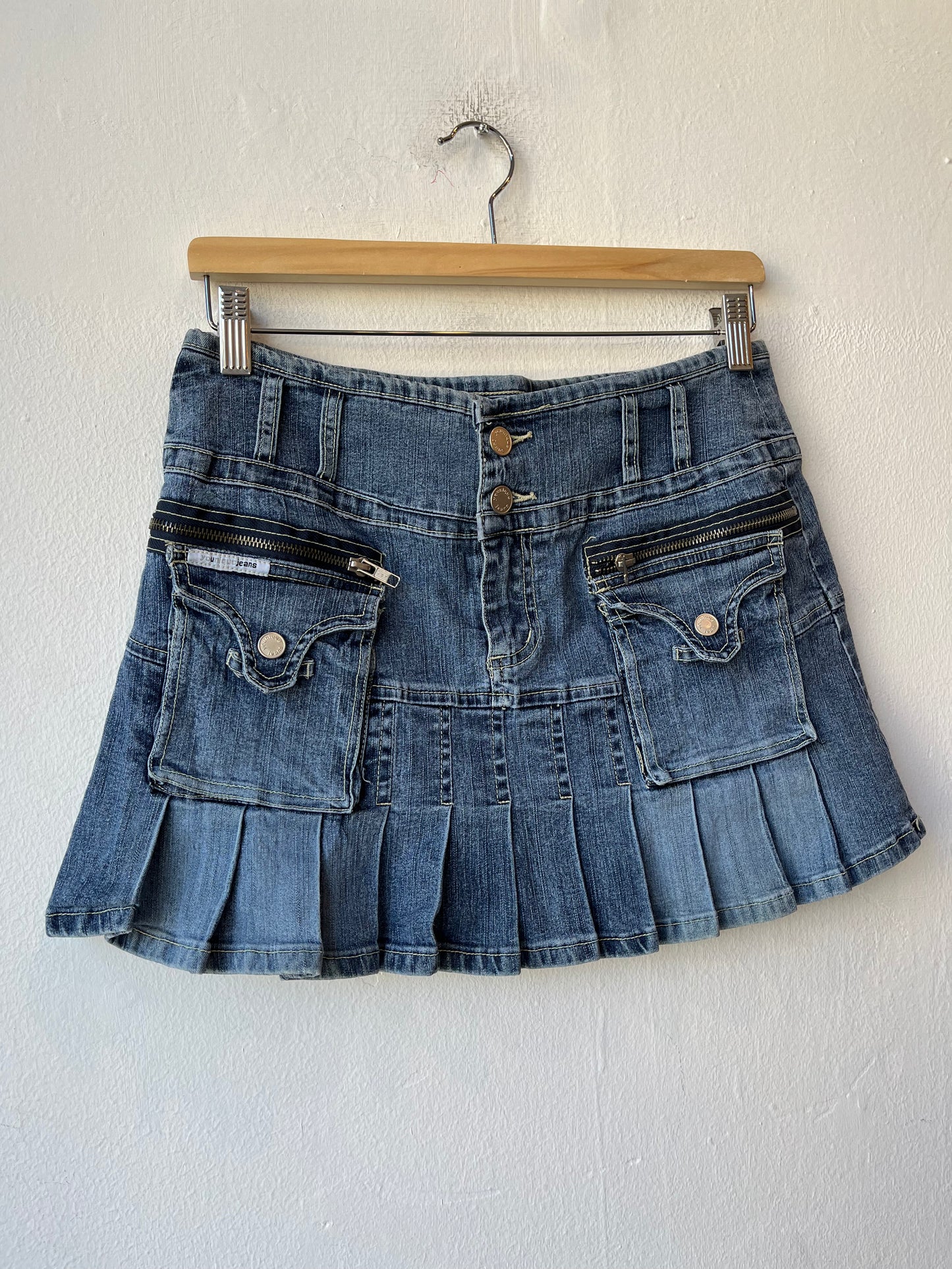 Y2K Pleated Denim Mini Skirt 30"