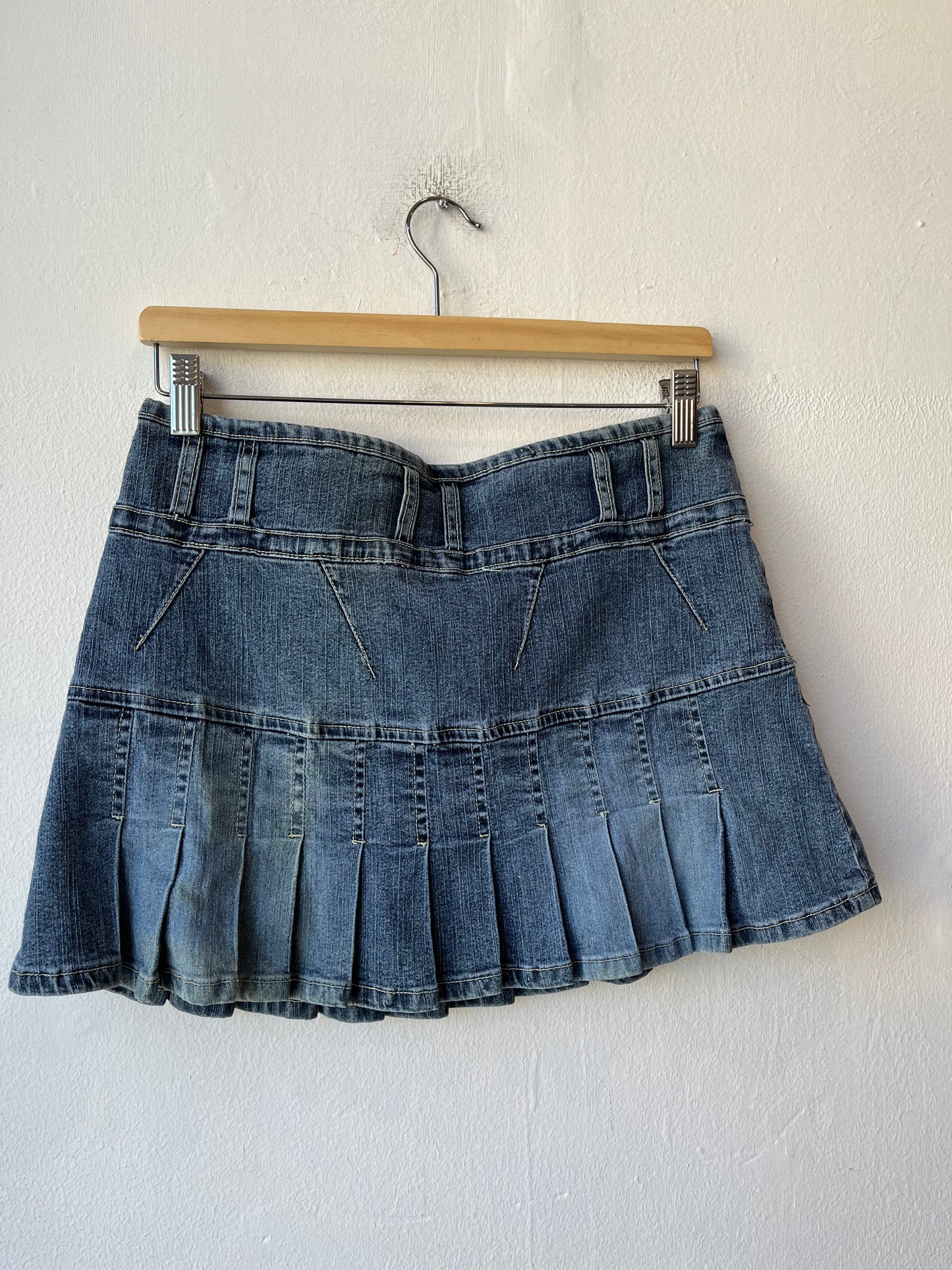 Y2K Pleated Denim Mini Skirt 30"