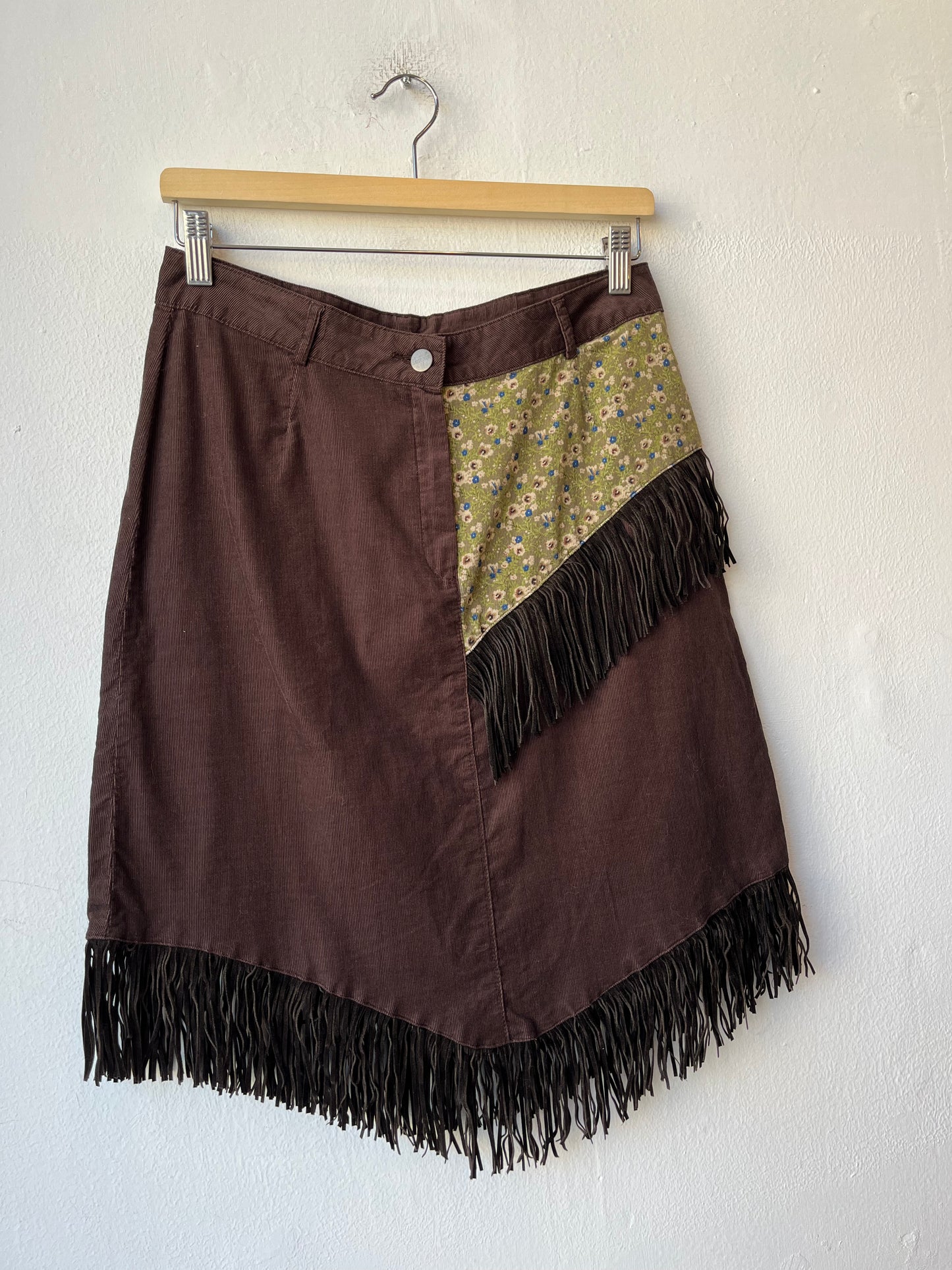 Y2K Wrangler Corduroy Fringe Skirt 30"