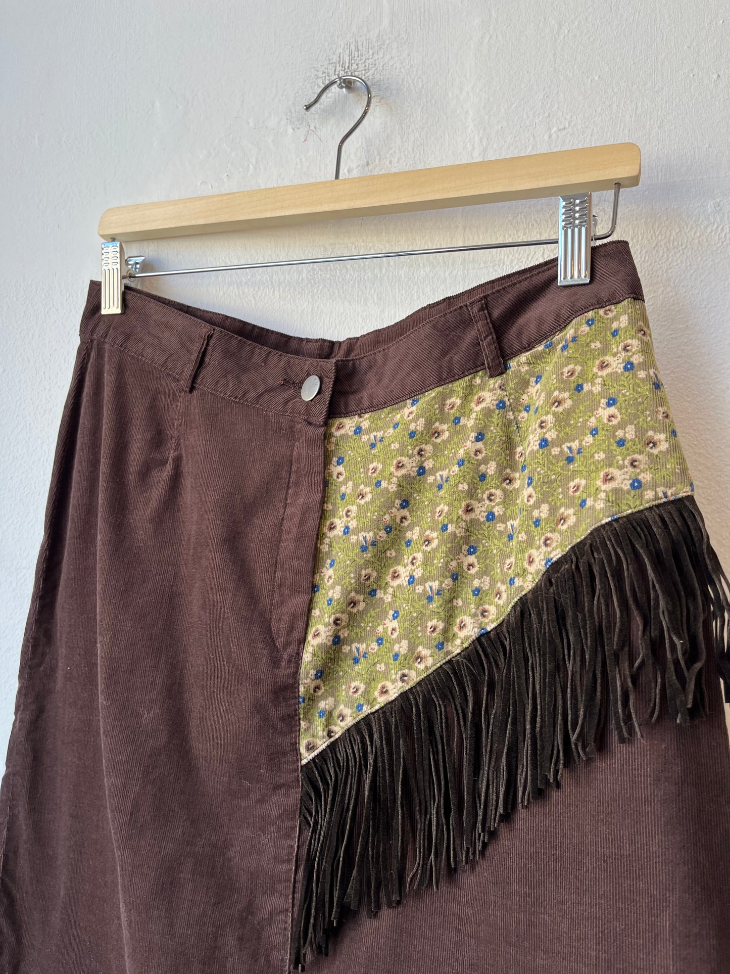 Y2K Wrangler Corduroy Fringe Skirt 30"
