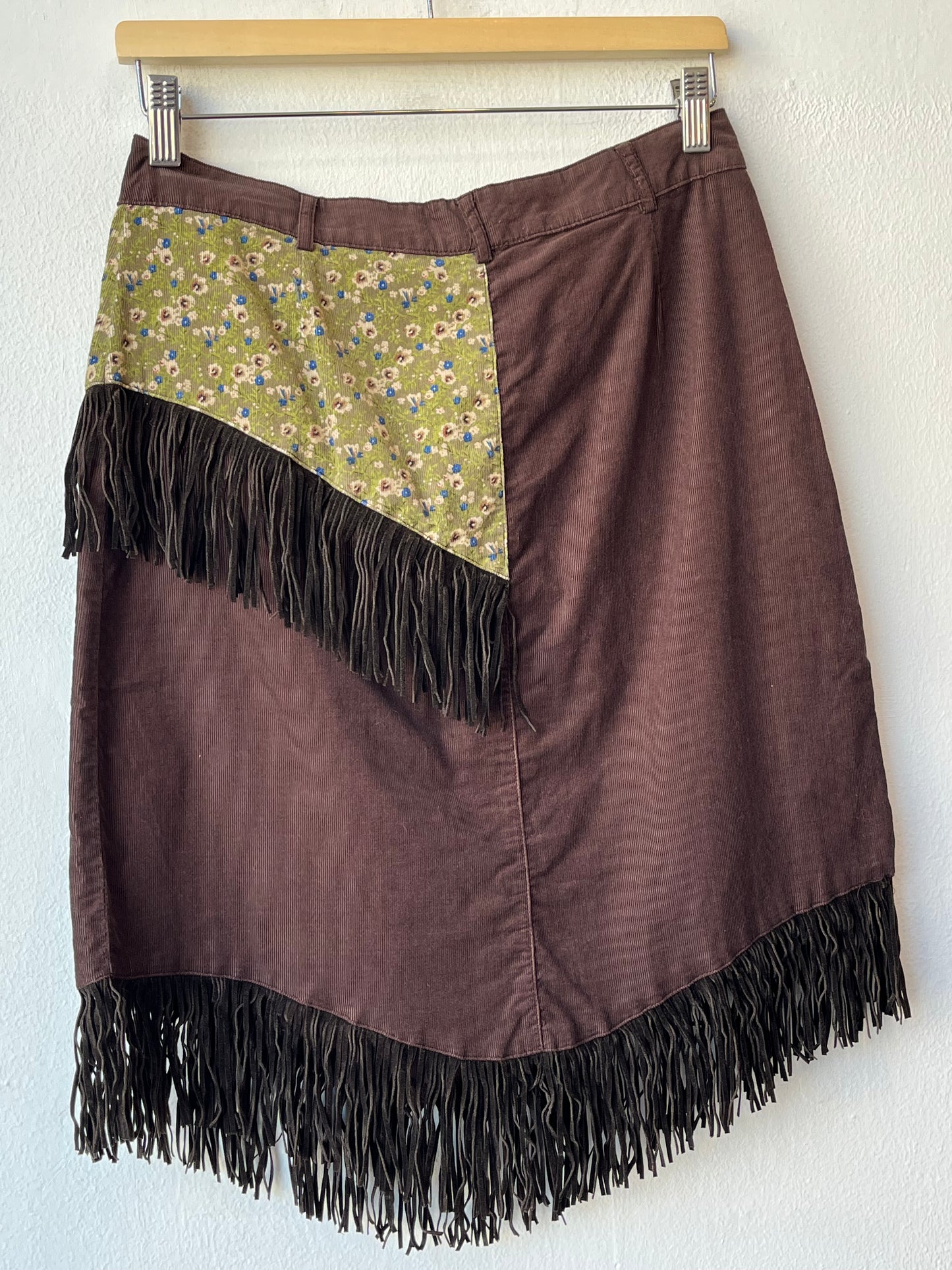 Y2K Wrangler Corduroy Fringe Skirt 30"