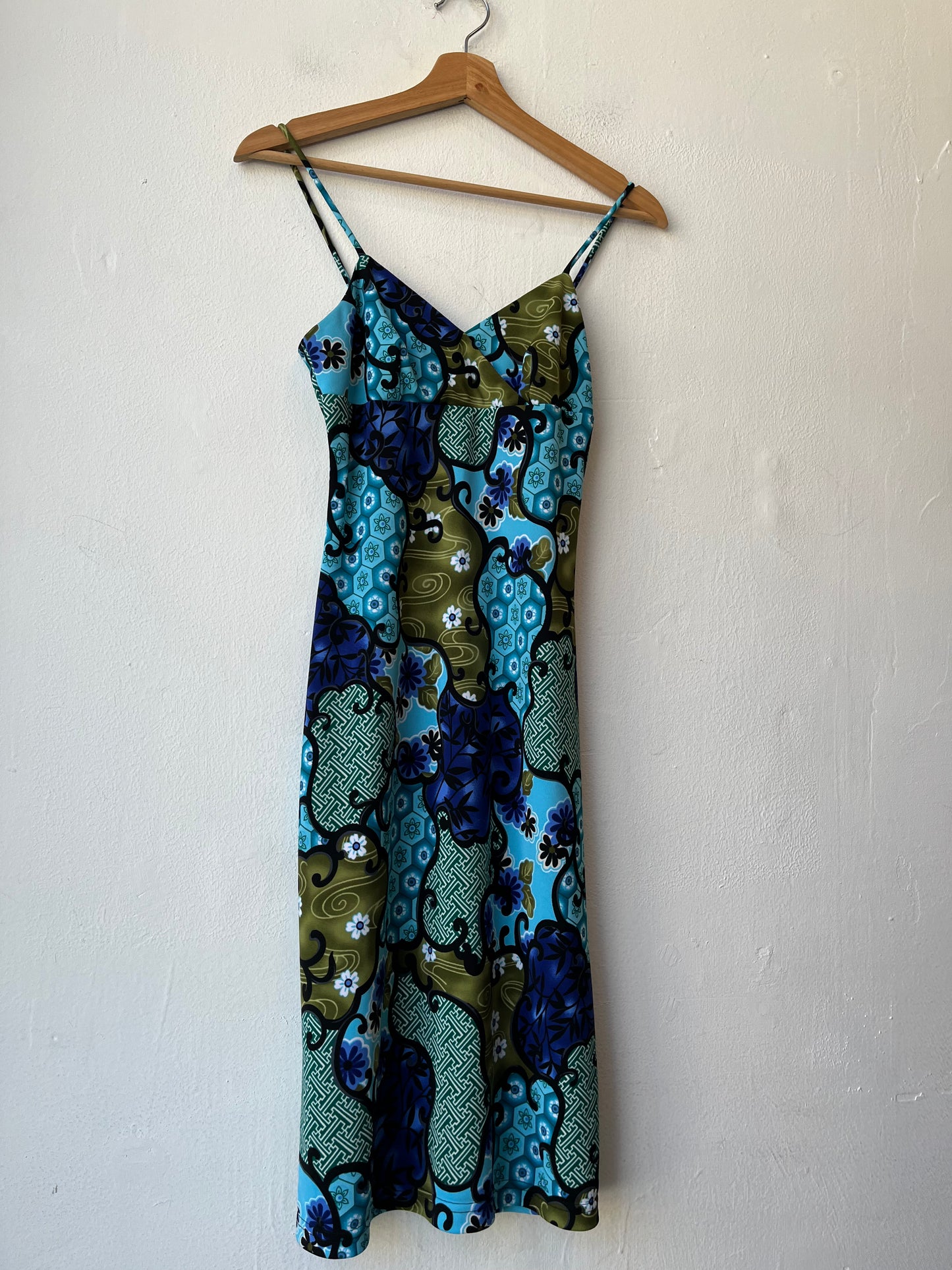 90's Blue/Green Pattern Midi Dress