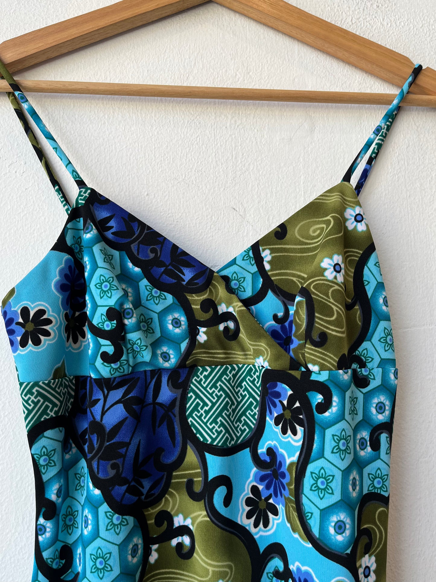 90's Blue/Green Pattern Midi Dress