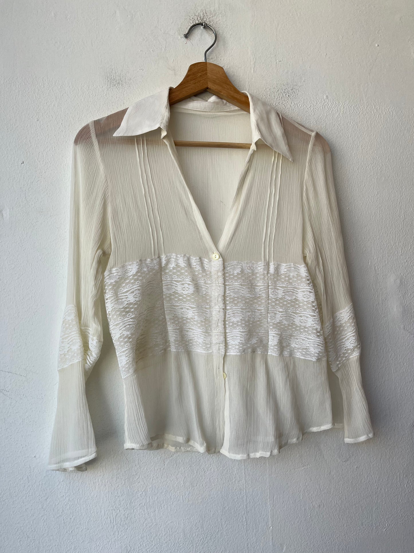 90's White Silk Collared Blouse