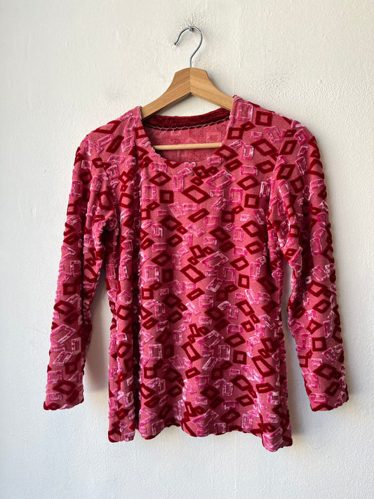 90's Pink Velour Pattern Top