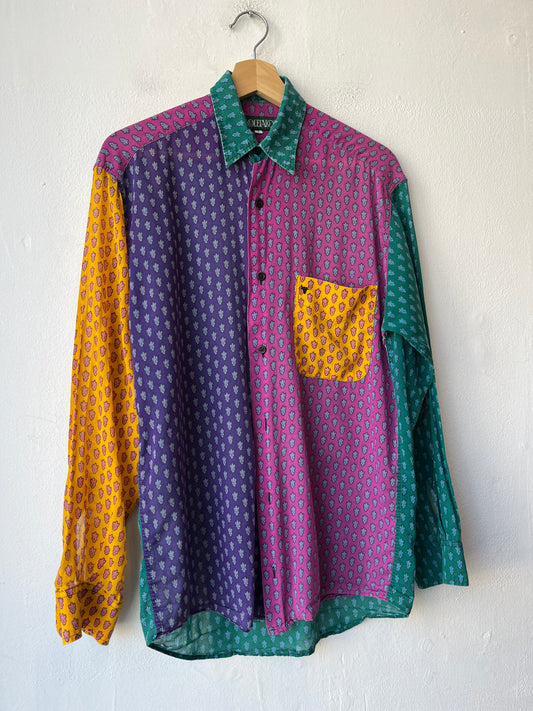 90's Silk Color Block Button Up Shirt