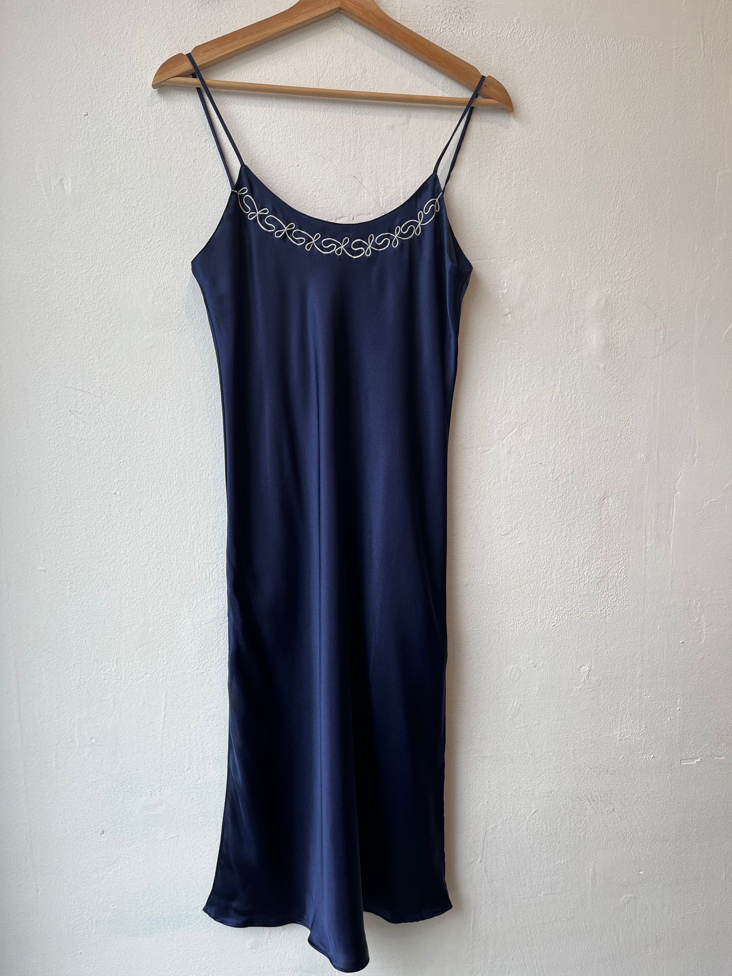 90's Navy Embroidered Slip Dress
