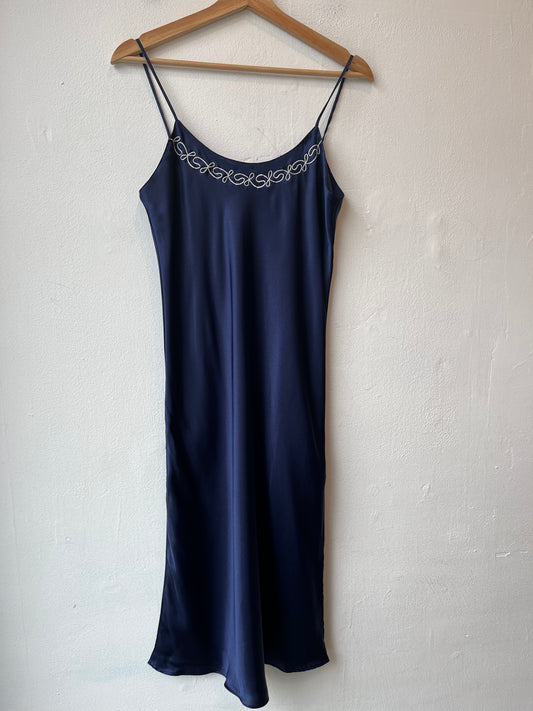 90's Navy Embroidered Slip Dress