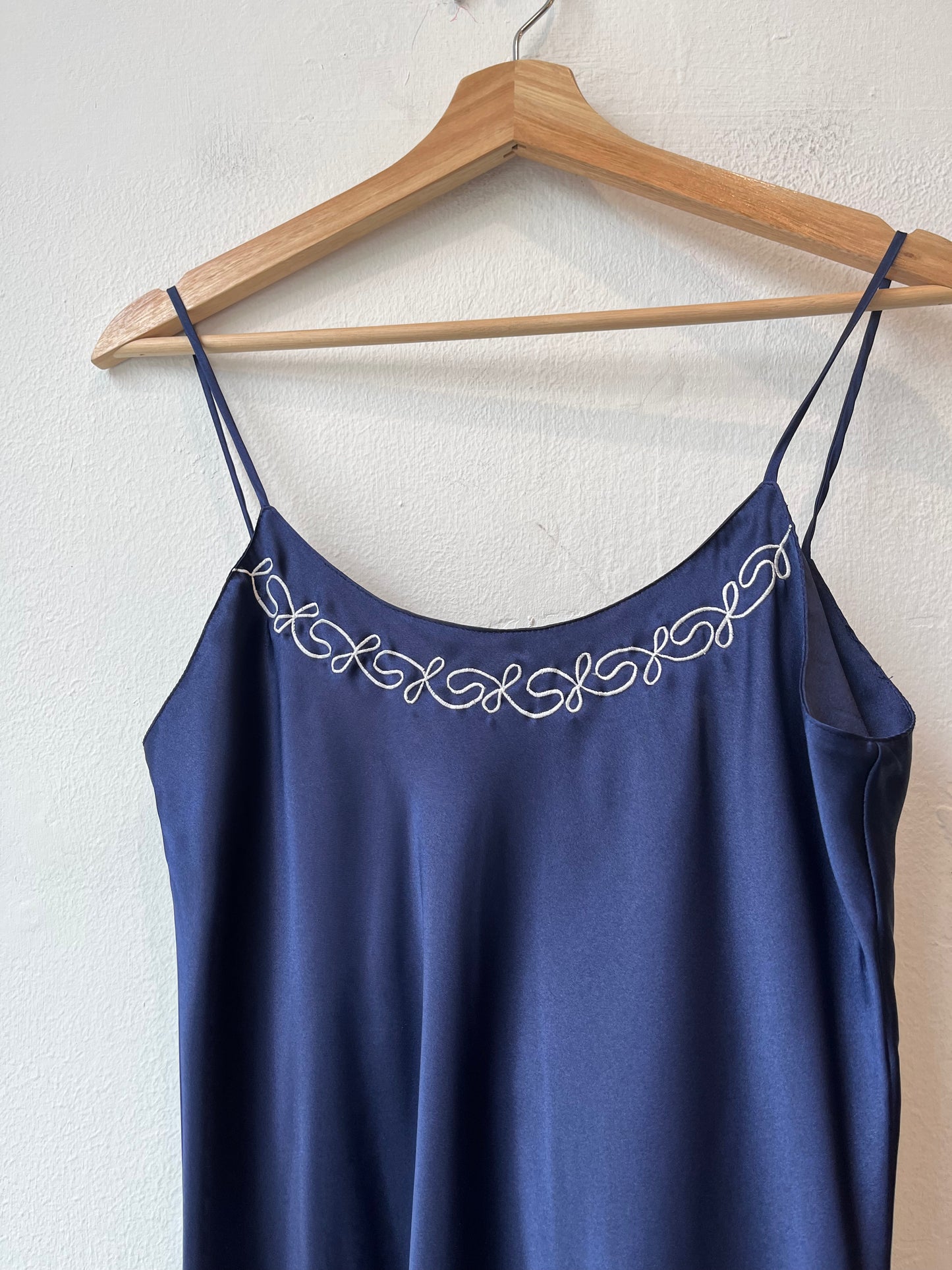90's Navy Embroidered Slip Dress