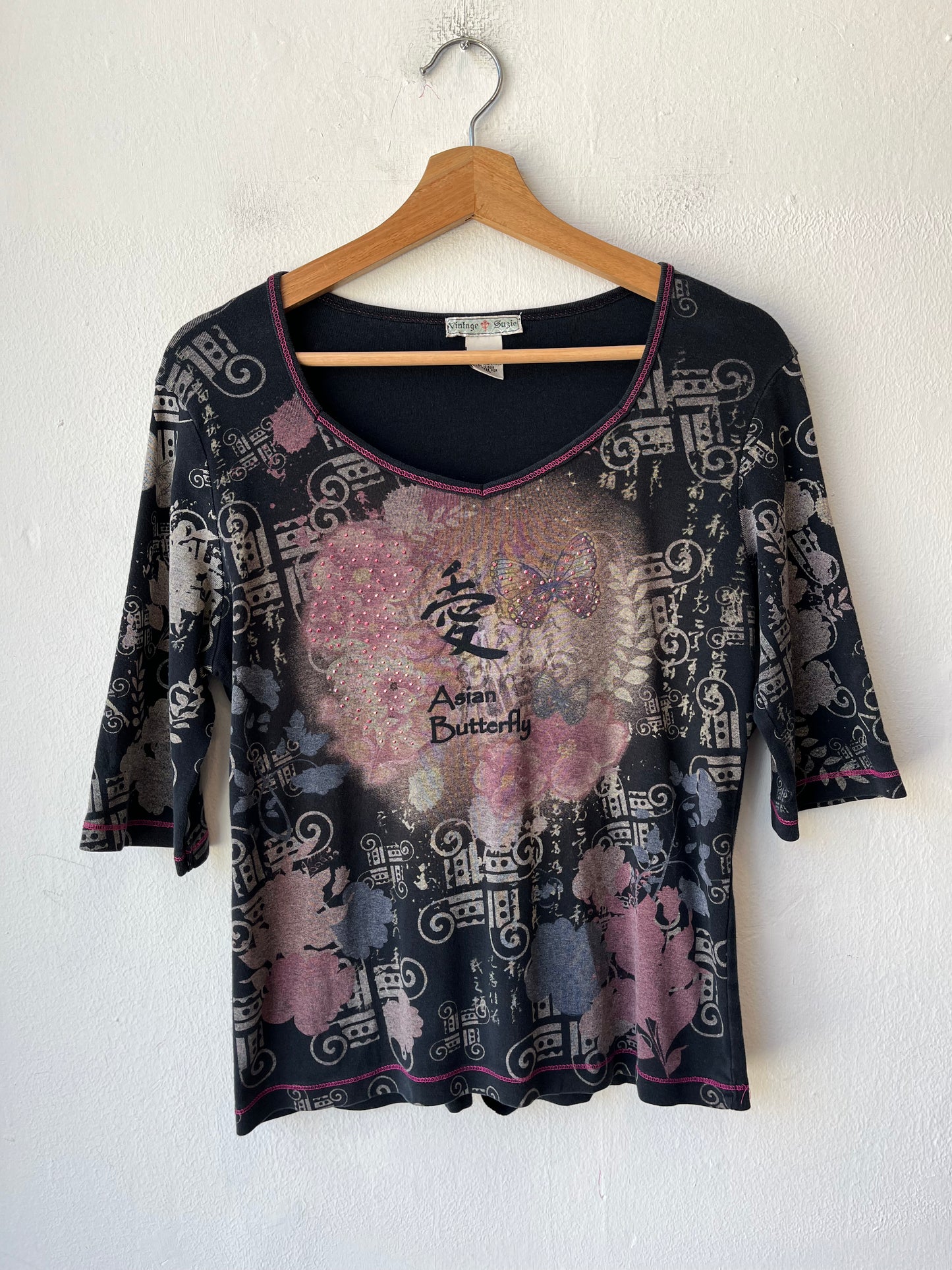 Y2K Rhinestone 1/2 Sleeve Top