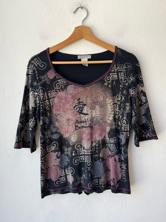 Y2K Rhinestone 1/2 Sleeve Top