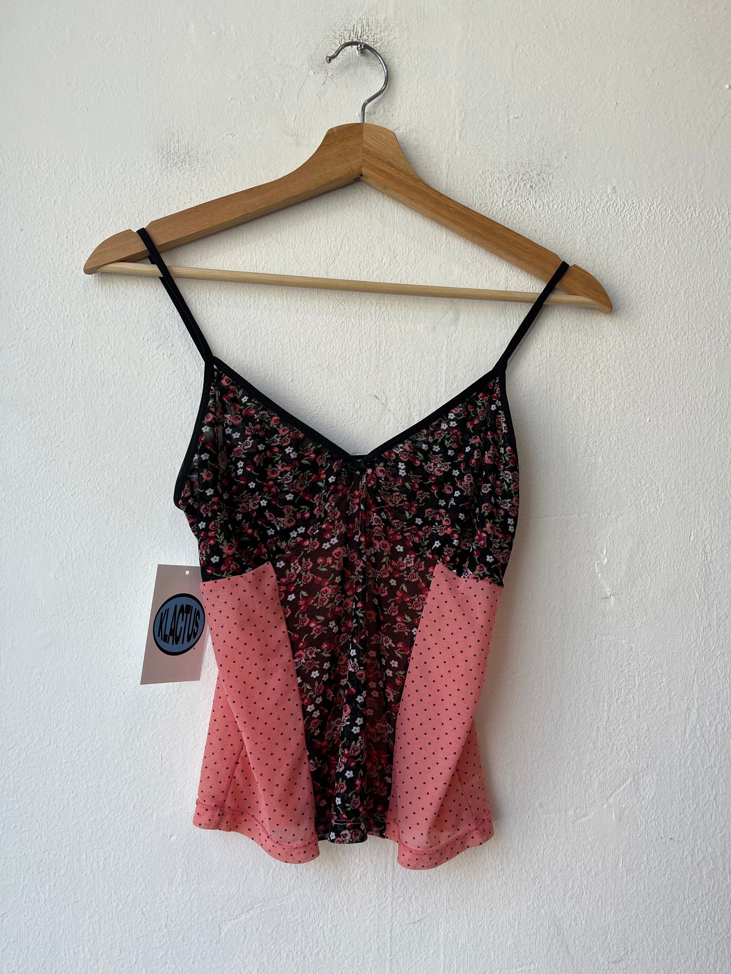 Y2K Polka Dot Floral Mesh Camisole