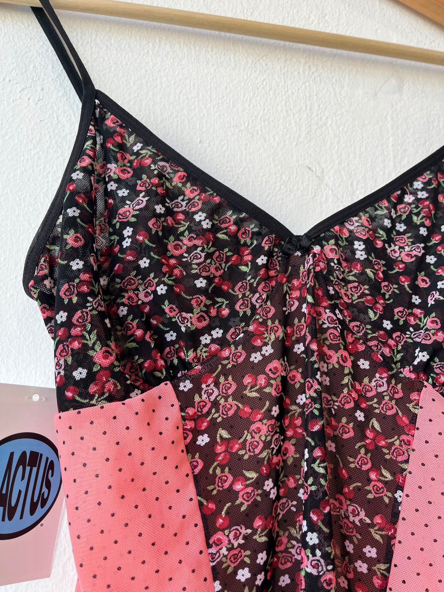 Y2K Polka Dot Floral Mesh Camisole