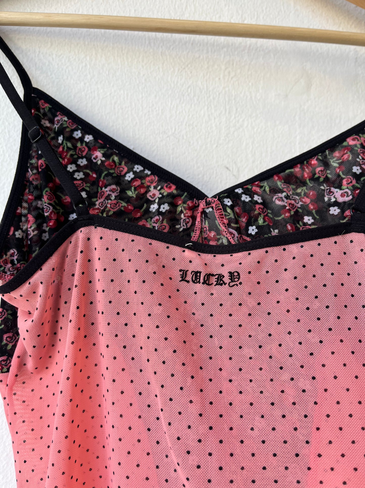 Y2K Polka Dot Floral Mesh Camisole