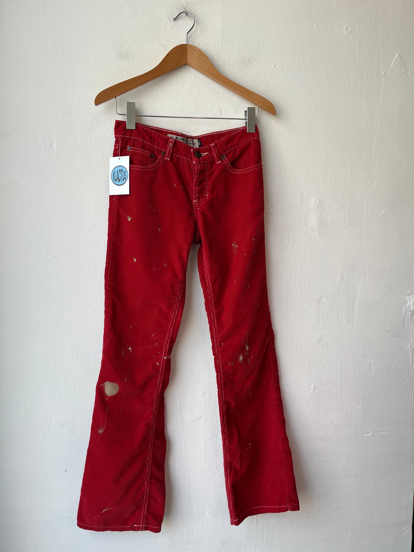 Y2K Painted Red Corduroy Flare Pants 27"