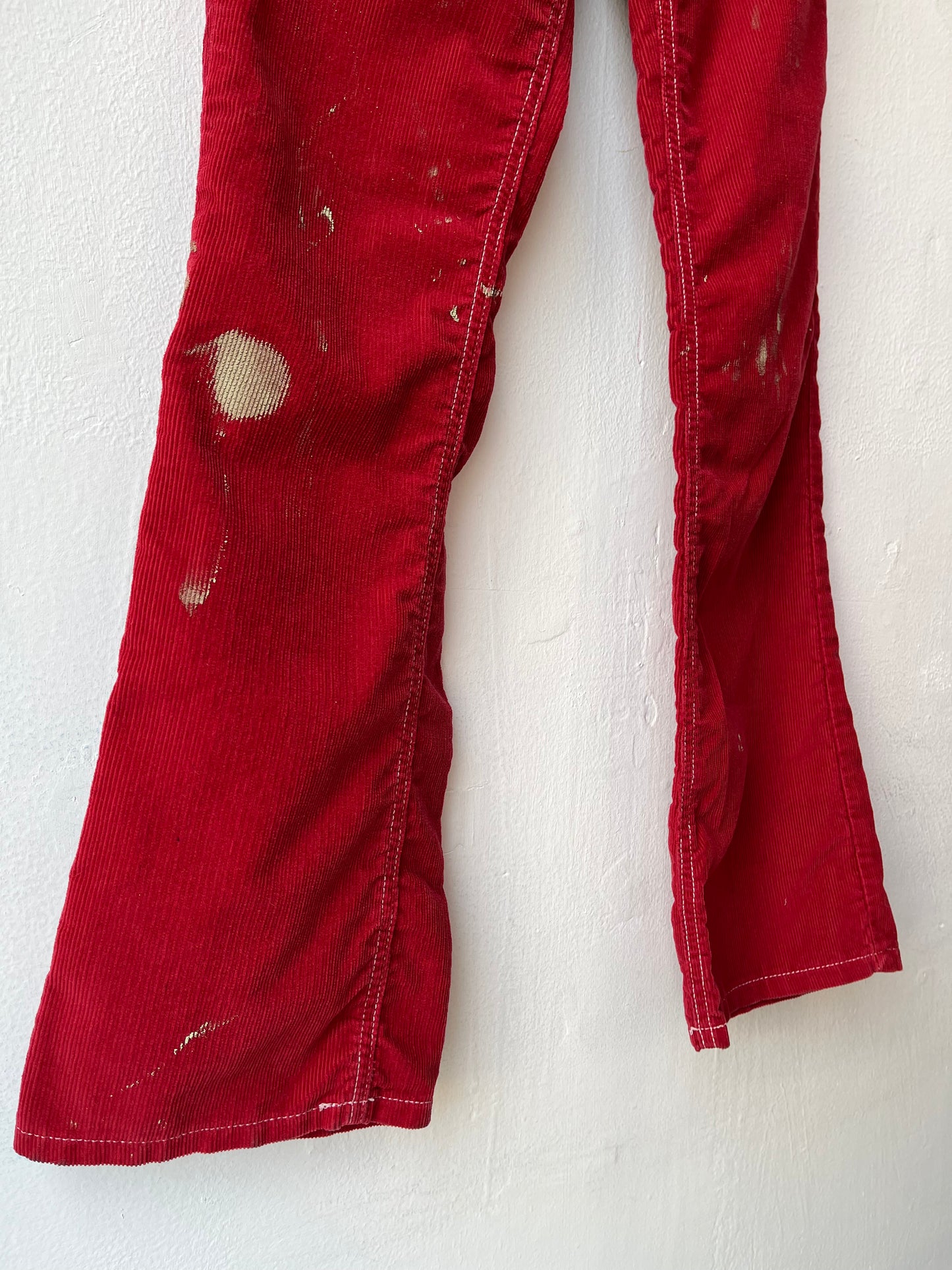 Y2K Painted Red Corduroy Flare Pants 27"