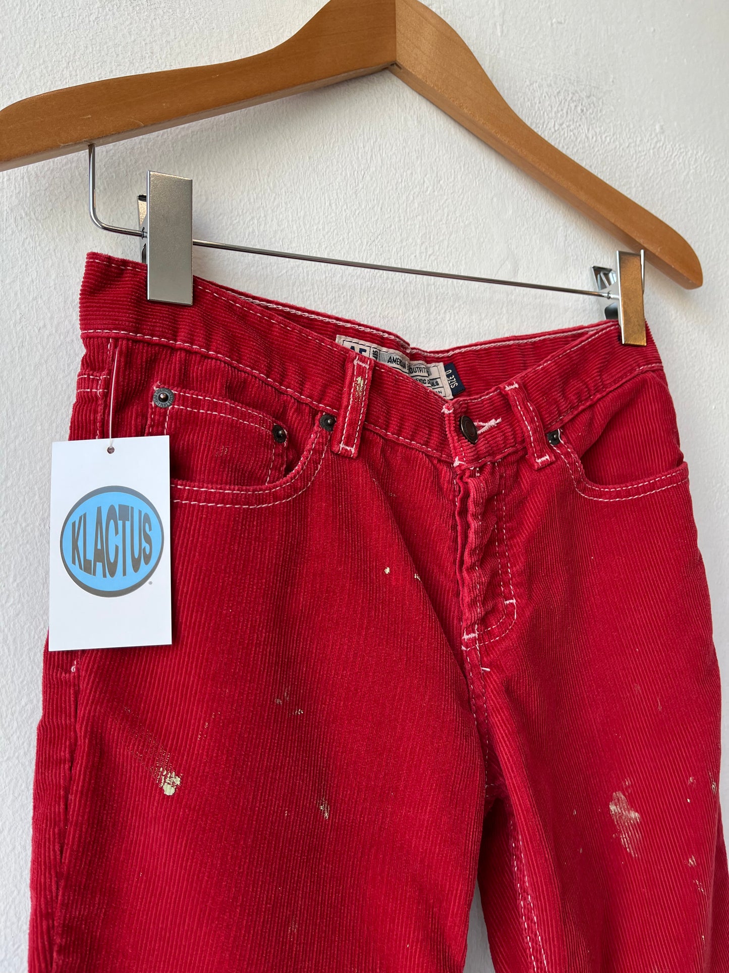 Y2K Painted Red Corduroy Flare Pants 27"