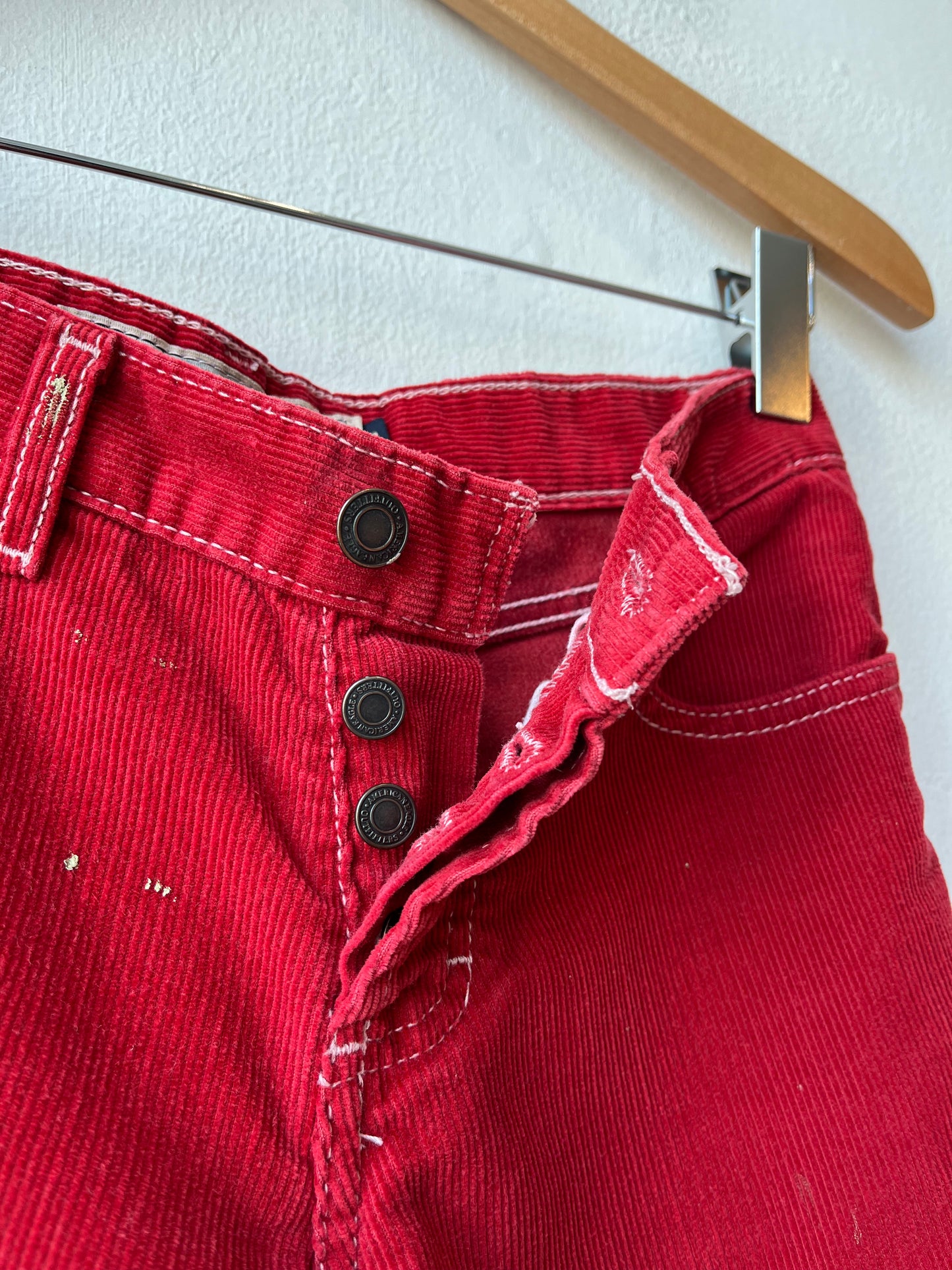Y2K Painted Red Corduroy Flare Pants 27"