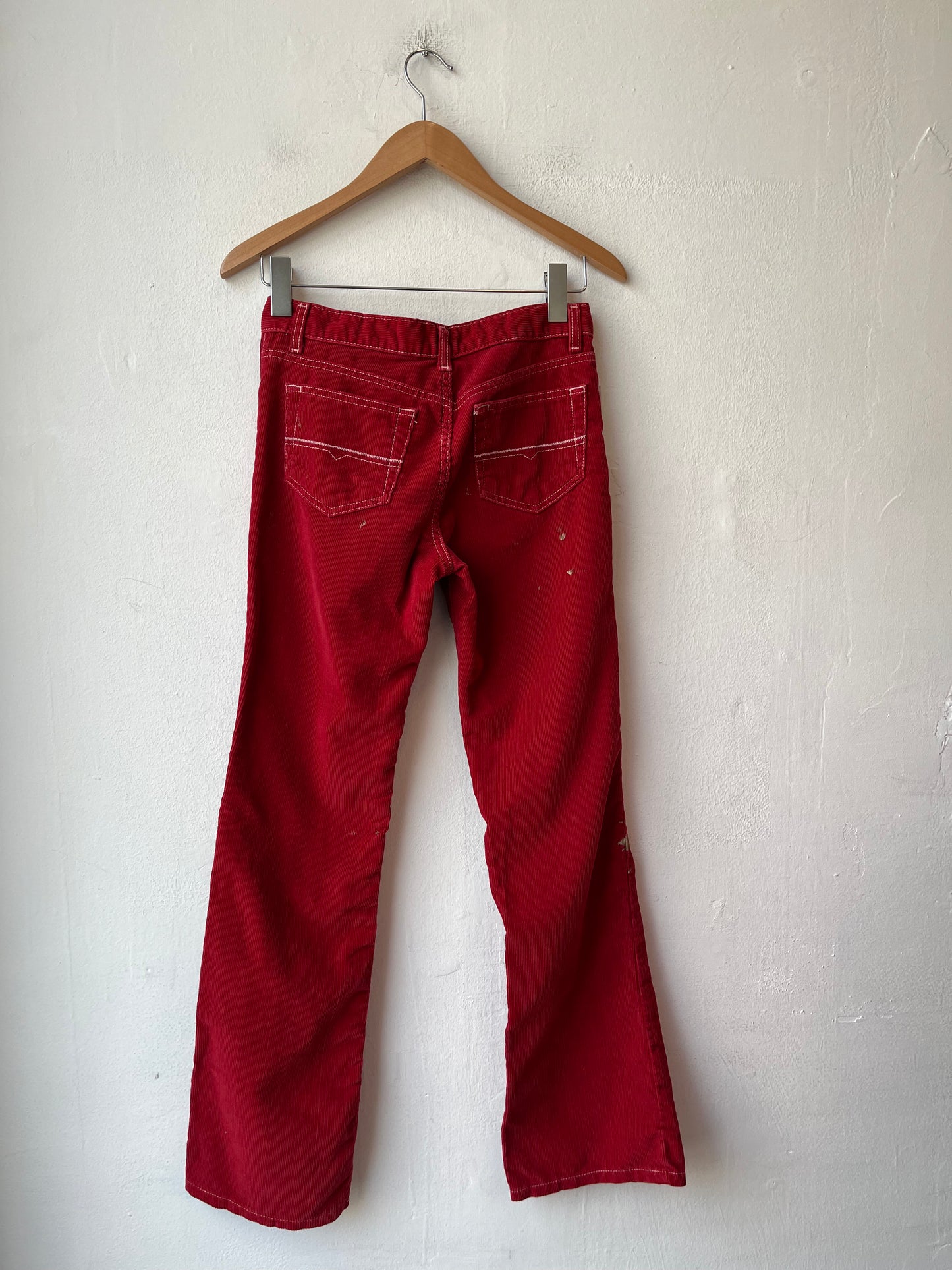 Y2K Painted Red Corduroy Flare Pants 27"