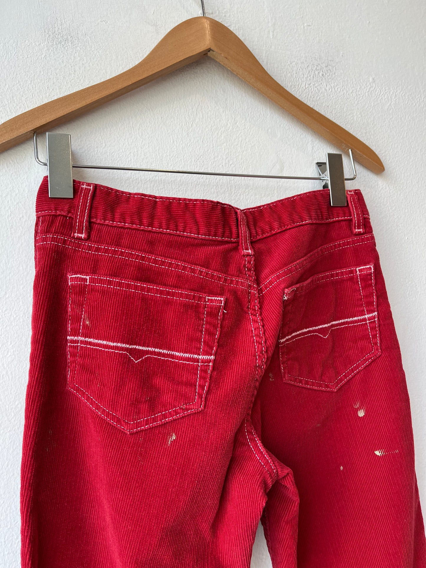 Y2K Painted Red Corduroy Flare Pants 27"