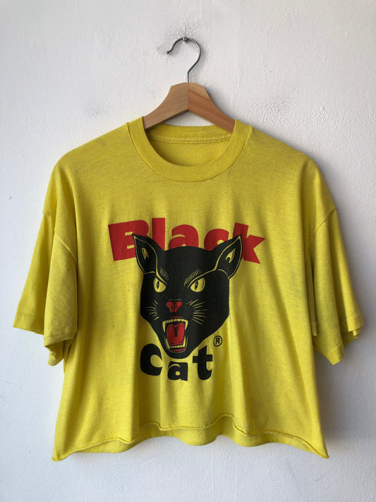 90's Black Cat Cropped T-Shirt