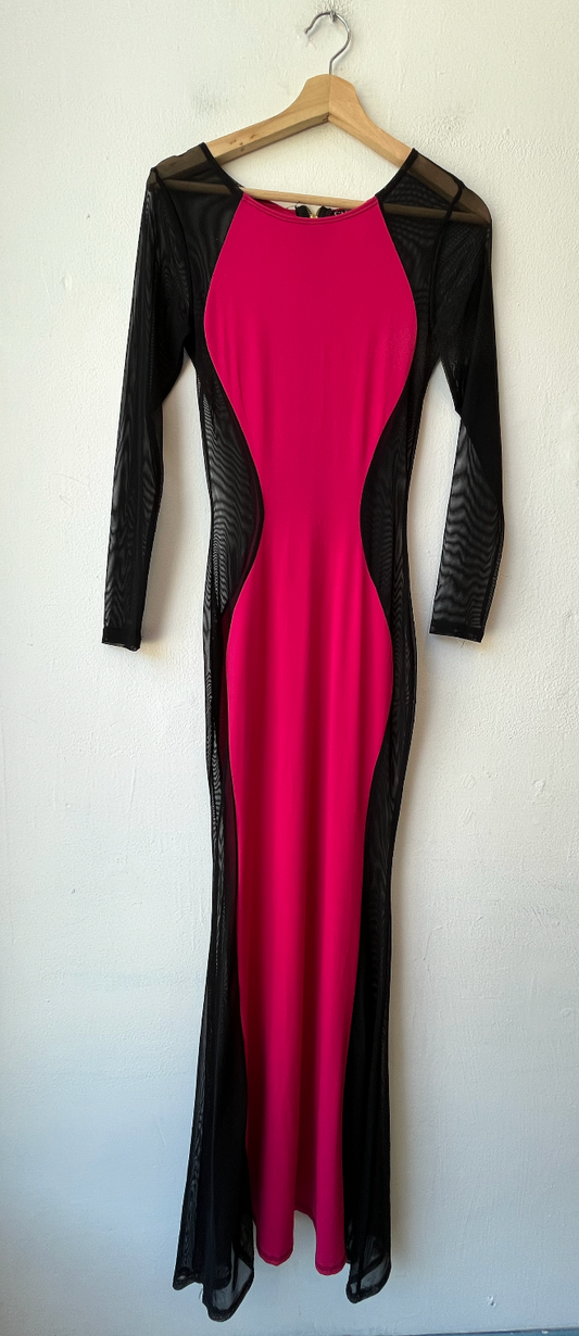 80's Pink Mesh Silhouette Dress