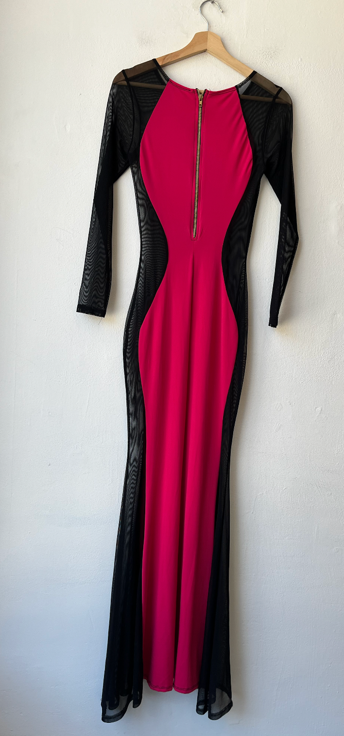 80's Pink Mesh Silhouette Dress